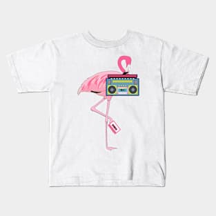 Pink Flamingo Retro Cassette Player Kids T-Shirt